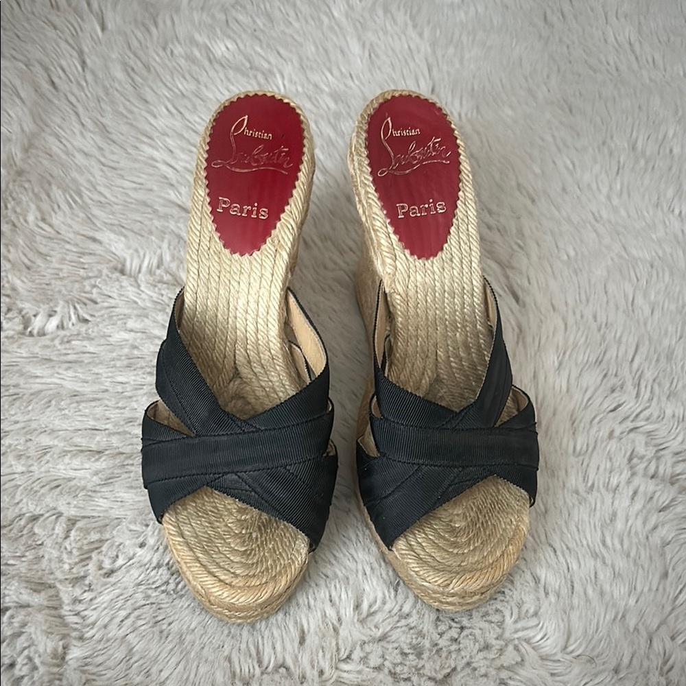 Christian Louboutin Black Wedge Sandals